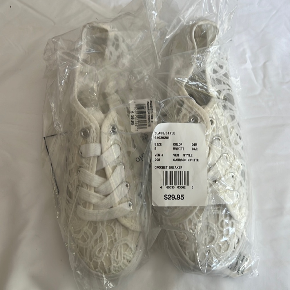 LACE CROCHET SNEAKERS,WHITE,8